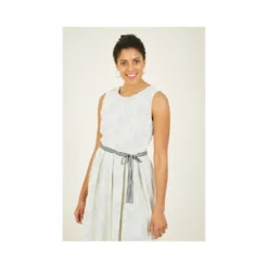 Yumi White Spotted Skater Dress With Contrast Belt -Cheap My Dreamy Dress Store white spotted skater dress with contrast belt p7433 67026 image