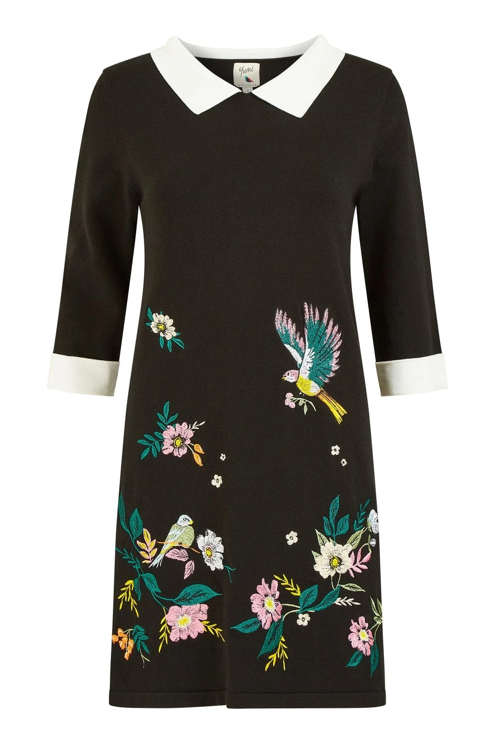Yumi Bird And Floral Embroidered Knitted Peter Pan Dress 5 Yumi Bird And Floral Embroidered Knitted Peter Pan Dress - Image 5