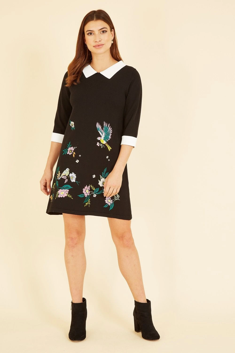 Yumi Bird And Floral Embroidered Knitted Peter Pan Dress 2 Yumi Bird And Floral Embroidered Knitted Peter Pan Dress - Image 2