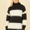 Yumi Black And White Stripe Roll Neck Tunic Dress