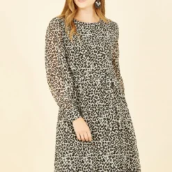 Yumi Black Leopard Long Sleeve Skater Dress -Cheap My Dreamy Dress Store yumi black leopard long sleeve skater dress p18003 140357 image