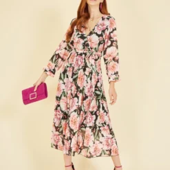 Yumi Black Rose Print Pleated Midi Dress -Cheap My Dreamy Dress Store yumi black rose print pleated midi dress p14971 125769 image