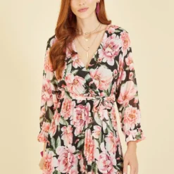 Yumi Black Rose Print Pleated Midi Dress -Cheap My Dreamy Dress Store yumi black rose print pleated midi dress p14971 125770 image