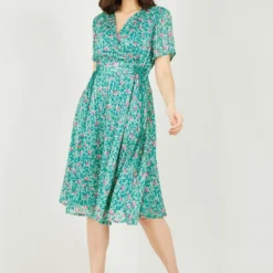 Yumi Blue Floral Waist Tie Dress
