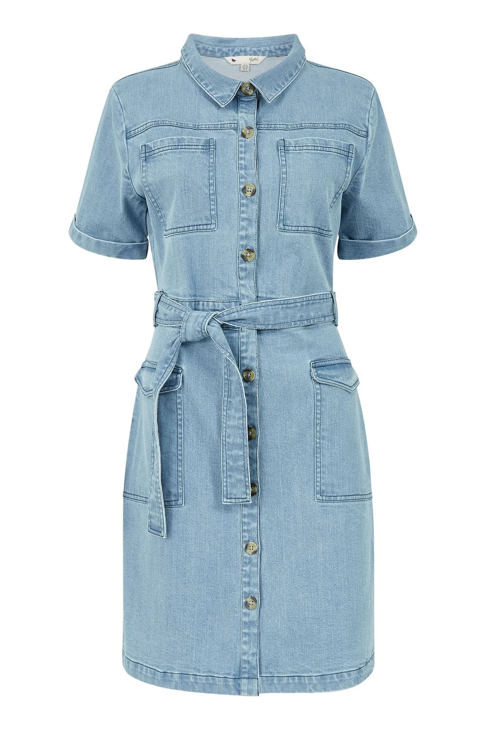 Yumi Blue Stretch Denim Utility Shirt Dress 4 Yumi Blue Stretch Denim Utility Shirt Dress - Image 4