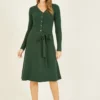 Yumi Dark Green Knitted Skater Dress