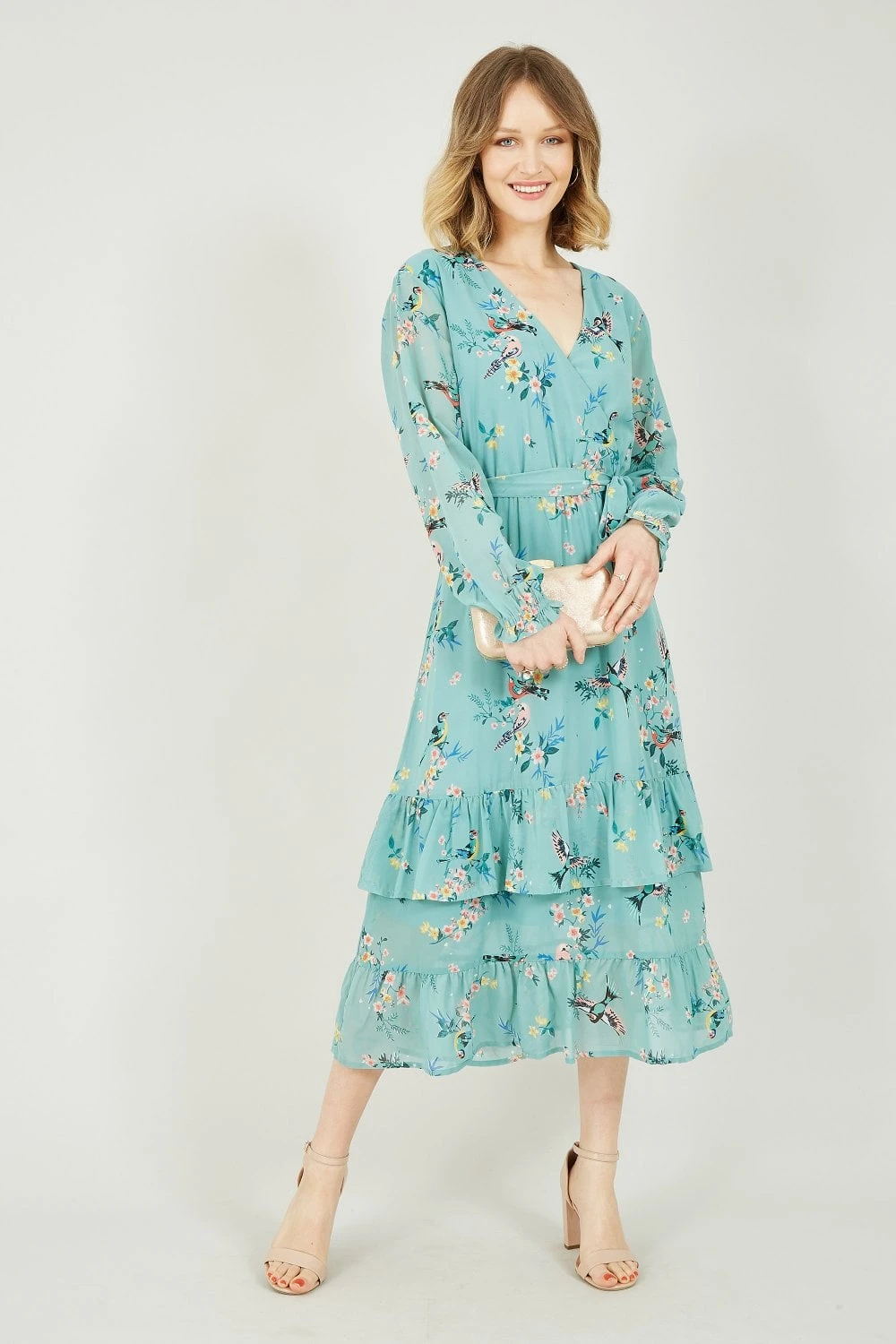 Yumi Green Botanical Bird Print Gypsy Dress 5 Yumi Green Botanical Bird Print Gypsy Dress - Image 5