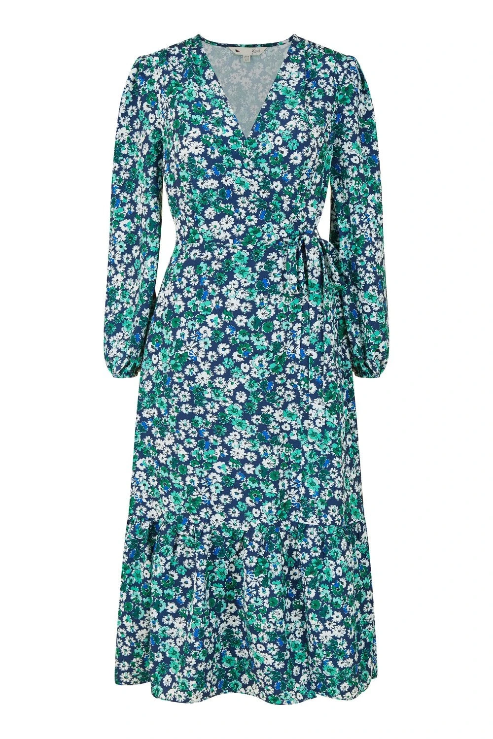 Yumi Green Daisy Print Wrap Midi Dress With Long Sleeves 6 Yumi Green Daisy Print Wrap Midi Dress With Long Sleeves - Image 6