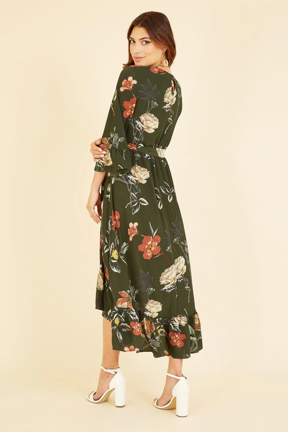 Yumi Green Floral Dip Hem Midi Dress 4 Yumi Green Floral Dip Hem Midi Dress - Image 4