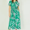 Yumi Green Floral Print Midi Shirt Dress