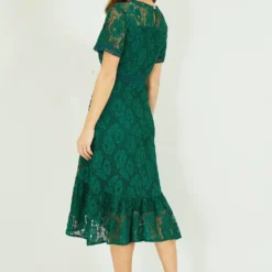 Yumi Green Lace Skater Midi Dress With Ruffle Hem -Cheap My Dreamy Dress Store yumi green lace skater midi dress with ruffle hem p16333 132228 image