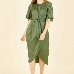 Yumi Green Satin Tie Detail Midi Dress -Cheap My Dreamy Dress Store yumi green satin tie detail midi dress p18990 144013 image
