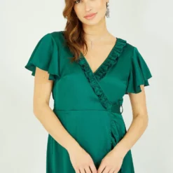 Yumi Green Satin Wrap Midi Dress -Cheap My Dreamy Dress Store yumi green satin wrap midi dress p14906 126648 image