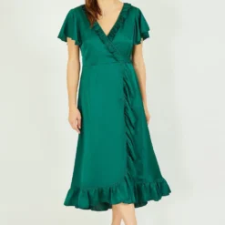 Yumi Green Satin Wrap Midi Dress -Cheap My Dreamy Dress Store yumi green satin wrap midi dress p14906 126649 image