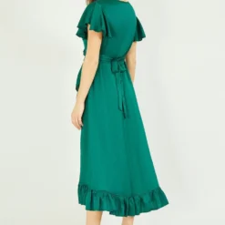 Yumi Green Satin Wrap Midi Dress -Cheap My Dreamy Dress Store yumi green satin wrap midi dress p14906 126650 image