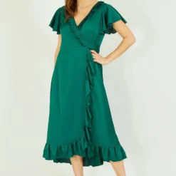 Yumi Green Satin Wrap Midi Dress -Cheap My Dreamy Dress Store yumi green satin wrap midi dress p14906 126651 image