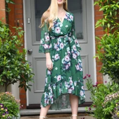 Yumi Green Watercolour Floral Dip Hem Midi Dress -Cheap My Dreamy Dress Store yumi green watercolour floral dip hem midi dress p14911 125494 image