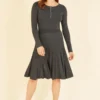 Yumi Grey Knitted Pleated Skater Dress With Zip