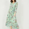 Yumi Mint Green Oriental Butterfly Wrap High Wrap Dress