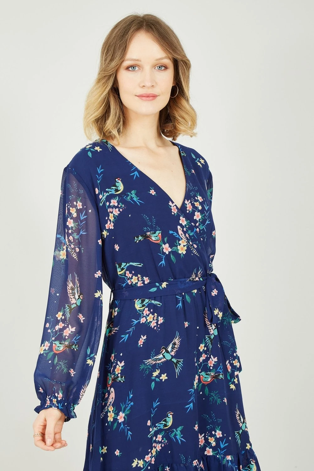 Yumi Navy Botanical Bird Print Gypsy Dress 2 Yumi Navy Botanical Bird Print Gypsy Dress - Image 2