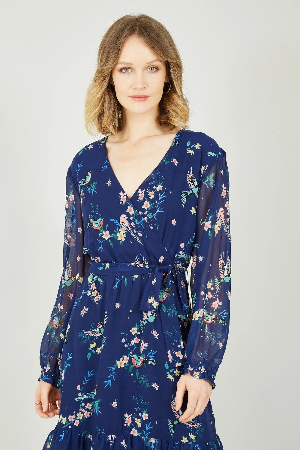 Yumi Navy Botanical Bird Print Gypsy Dress 3 Yumi Navy Botanical Bird Print Gypsy Dress - Image 3
