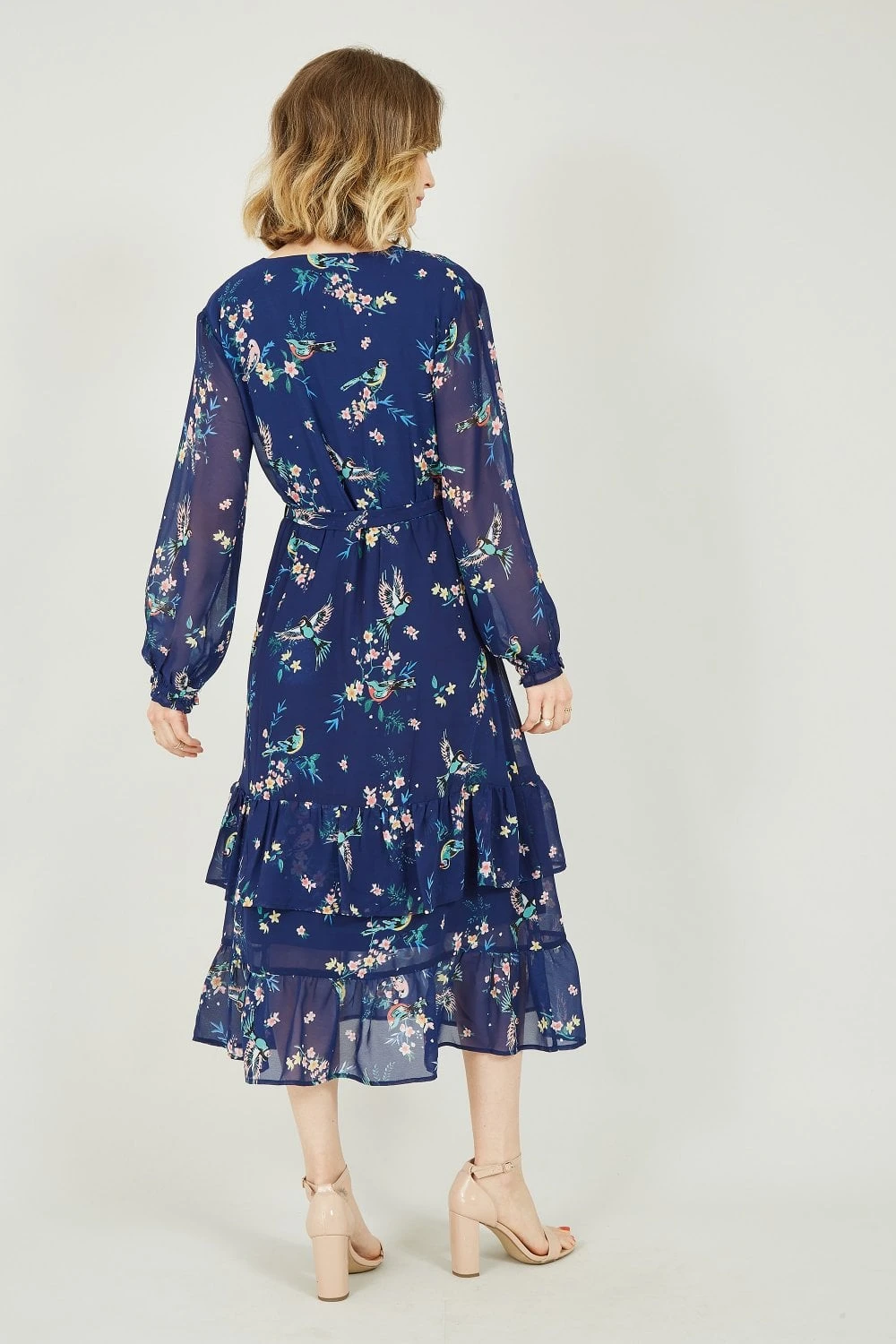 Yumi Navy Botanical Bird Print Gypsy Dress 5 Yumi Navy Botanical Bird Print Gypsy Dress - Image 5