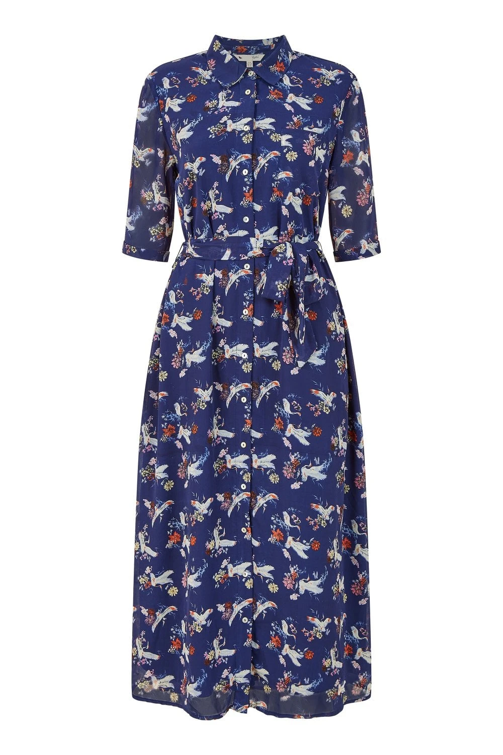 Yumi Navy Crane Print Midi Shirt Dress 5 Yumi Navy Crane Print Midi Shirt Dress - Image 5