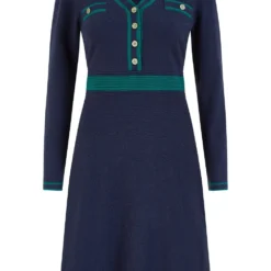 Yumi Navy Knitted Dress With Contrast Waistband And Button Detail -Cheap My Dreamy Dress Store yumi navy knitted dress with contrast waistband and button detail p16279 132048 image
