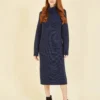 Yumi Navy Roll Neck Knitted Midi Jumper Dress