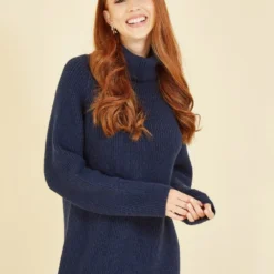 Yumi Navy Roll Neck Knitted Midi Jumper Dress -Cheap My Dreamy Dress Store yumi navy roll neck knitted midi jumper dress p16451 132760 image