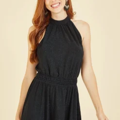 Cheap My Dreamy Dress Store -Cheap My Dreamy Dress Store yumi navy sparkle halter neck handkerchief midi dress p15512 128348 image