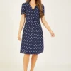 Yumi Navy Spotted Retro Shirt Dress