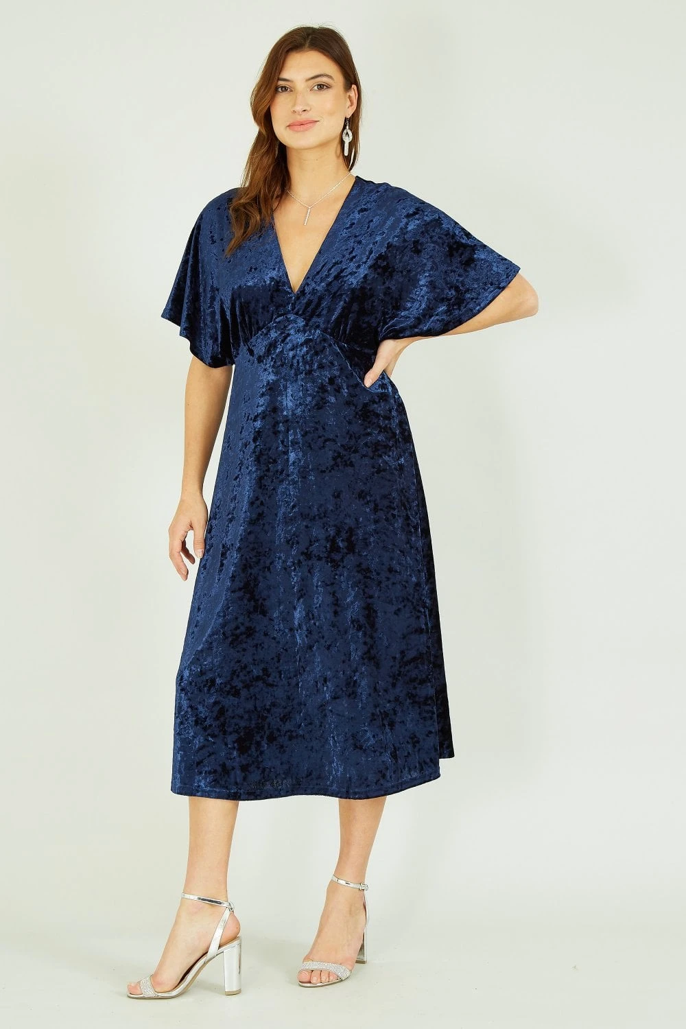 Yumi Navy Velvet Kimono Midi Dress