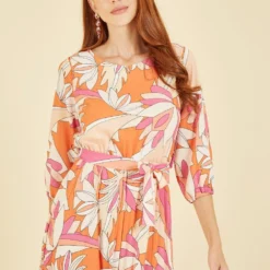 Yumi Orange Abstract Print Pleated Midi Dress -Cheap My Dreamy Dress Store yumi orange abstract print pleated midi dress p14544 123996 image