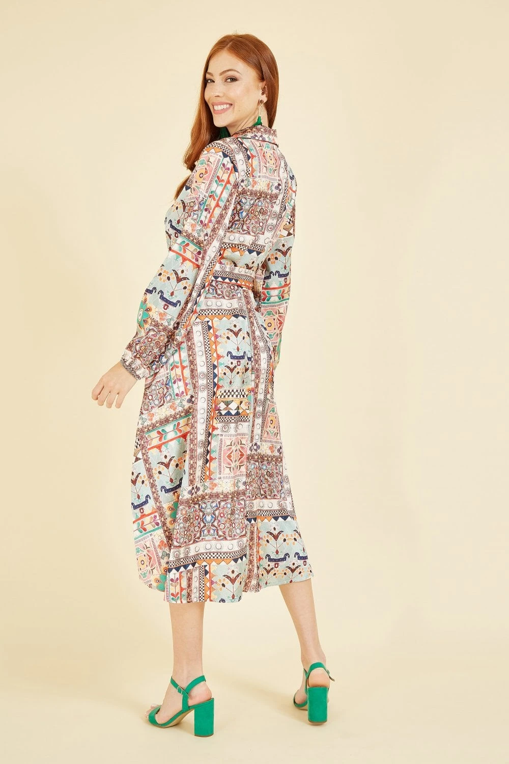 Yumi Patchwork Print Long Sleeve Shirt Dress 3 Yumi Patchwork Print Long Sleeve Shirt Dress - Image 3