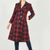 Yumi Red Checked Fitted Retro Dress Coat