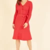 Yumi Red Knitted Skater Dress