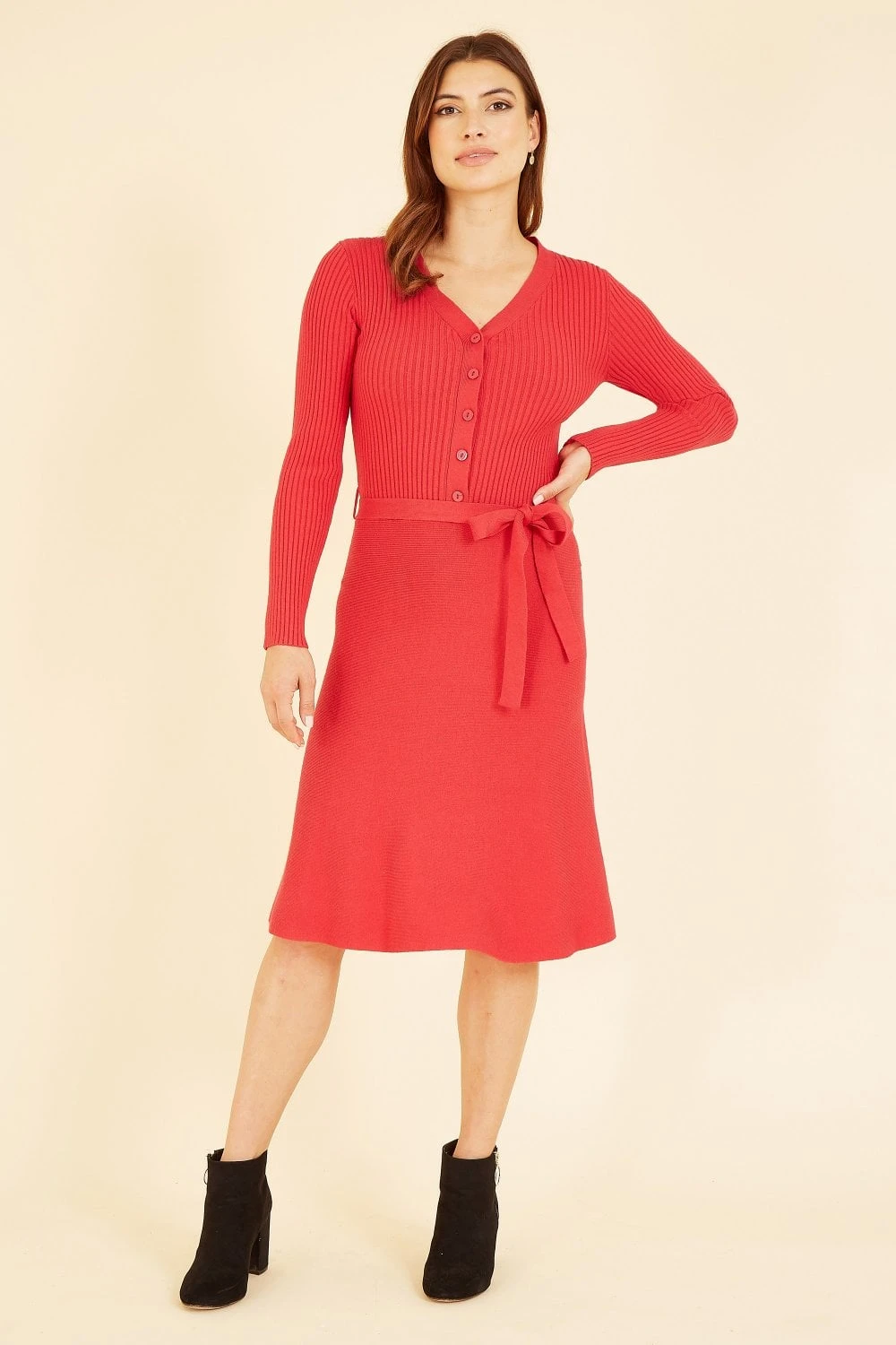 Yumi Red Knitted Skater Dress 5 Yumi Red Knitted Skater Dress - Image 5