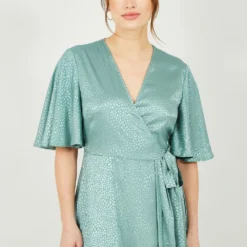 Yumi Sage Green Leopard Jacquard Wrap Dress -Cheap My Dreamy Dress Store yumi sage green leopard jacquard wrap dress p11968 110251 image