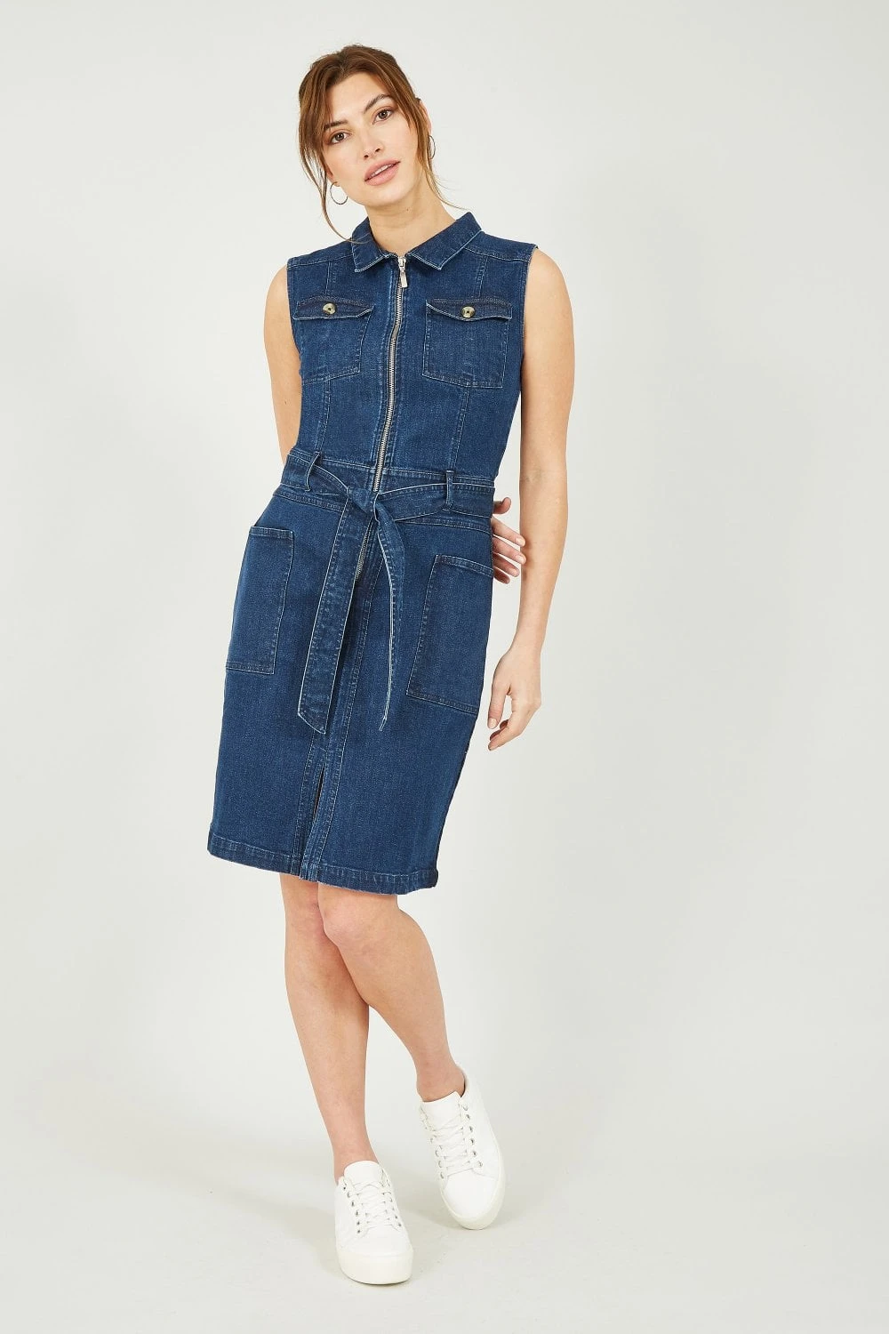 Yumi Sleeveless Denim Stretch Utility Dress 1 Yumi Sleeveless Denim Stretch Utility Dress