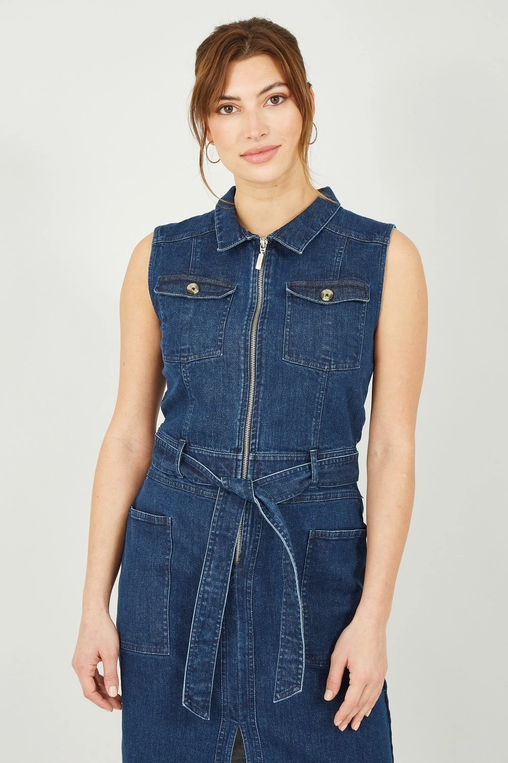 Yumi Sleeveless Denim Stretch Utility Dress 2 Yumi Sleeveless Denim Stretch Utility Dress - Image 2
