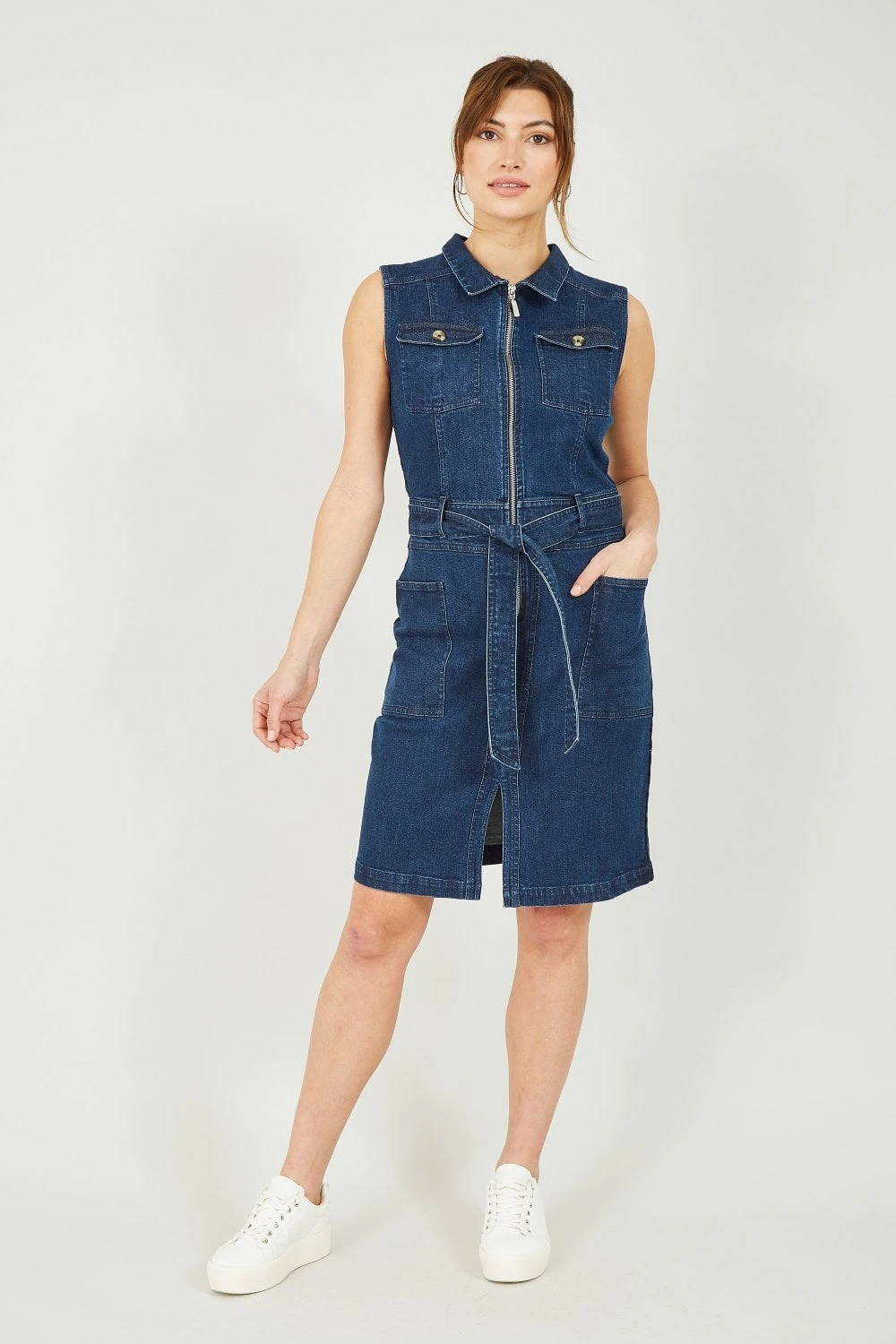 Yumi Sleeveless Denim Stretch Utility Dress 3 Yumi Sleeveless Denim Stretch Utility Dress - Image 3