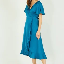 Yumi Teal Satin Wrap Midi Dress -Cheap My Dreamy Dress Store yumi teal satin wrap midi dress p14907 126641 image