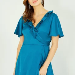 Yumi Teal Satin Wrap Midi Dress -Cheap My Dreamy Dress Store yumi teal satin wrap midi dress p14907 126642 image