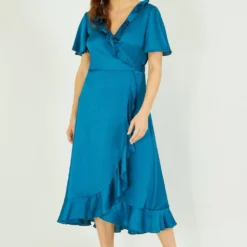 Yumi Teal Satin Wrap Midi Dress -Cheap My Dreamy Dress Store yumi teal satin wrap midi dress p14907 126644 image