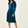 Yumi Teal Velvet Wrap Dress