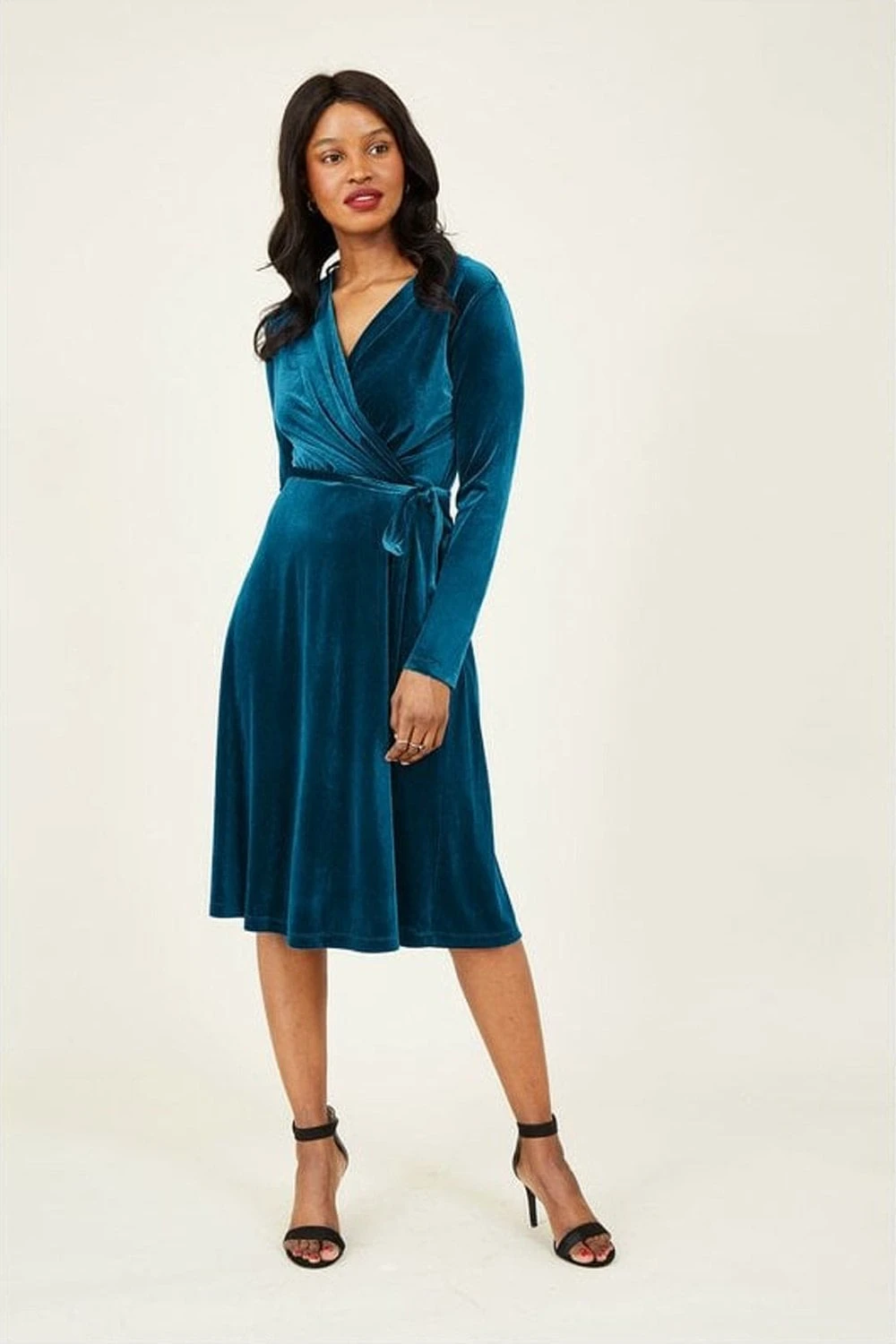 Yumi Teal Velvet Wrap Dress
